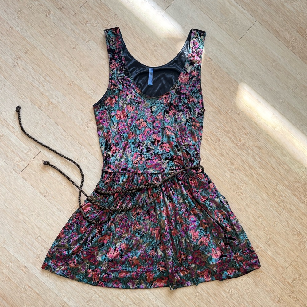 Free People Crushed Velvet Mini Dress with Belt